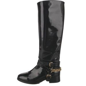 McQ ALEXANDER MCQUEEN Patent Leather Chain Halter Riding Boots